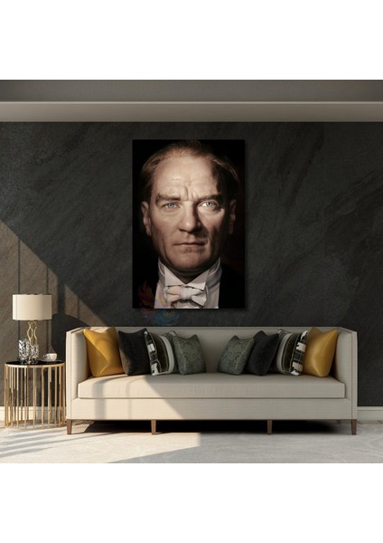 Yakın Çekim Atatürk Portresi Renkli Kanvas Tablo Dikey Duvar Tablosu
