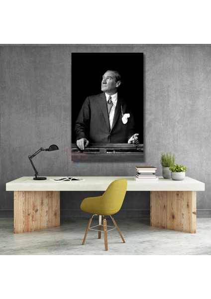 Siyah Beyaz Mustafa Kemal Atatürk Tablo Atatürk Kanvas Tablo Dikey Tablo Salon Ofis Tablosu