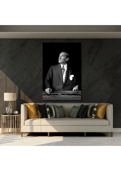 Siyah Beyaz Mustafa Kemal Atatürk Tablo Atatürk Kanvas Tablo Dikey Tablo Salon Ofis Tablosu modelleri