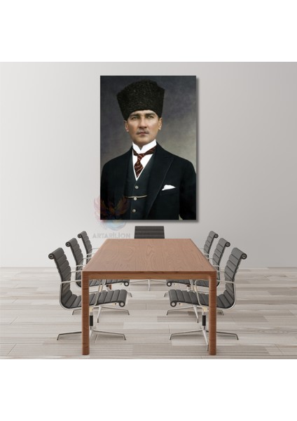Mustafa Kemal Atatürk Kanvas Tablo Atatürk Portre Dikey Duvar Tablosu Ev Ofis Tablosu
