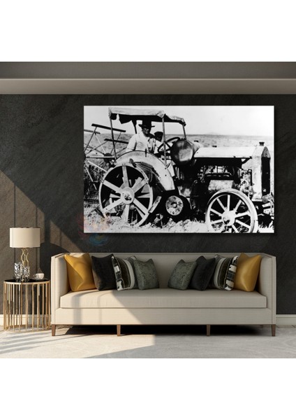 Traktör Süren Atatürk Tablosu Kanvas Tablo Hd Dijital Baskı Yatay Duvar Tablosu