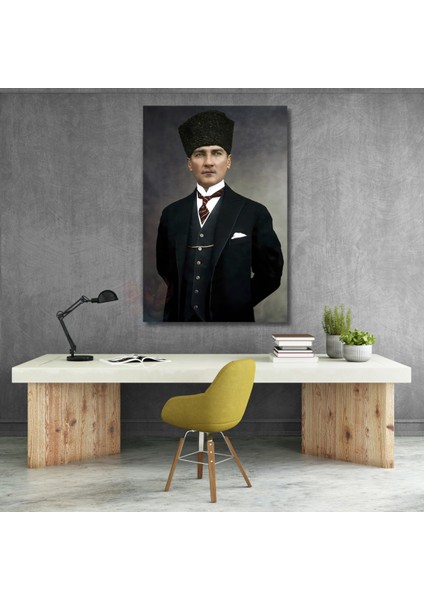 Mustafa Kemal Atatürk Renkli Kanvas Tablo Dikey Duvar Tablosu Atatürk Tablosu
