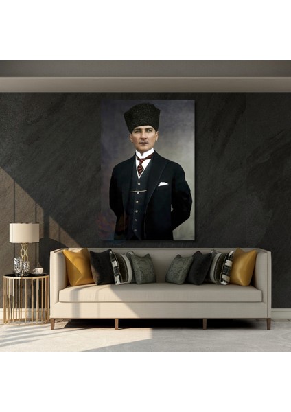 Mustafa Kemal Atatürk Renkli Kanvas Tablo Dikey Duvar Tablosu Atatürk Tablosu