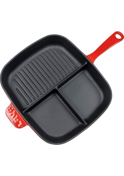 Çift Taraflı Döküm Tava 26 cm 3 Kat Emaye Kaplama Yekpare Saplı Grill Bölmeli Izgara fırsatları