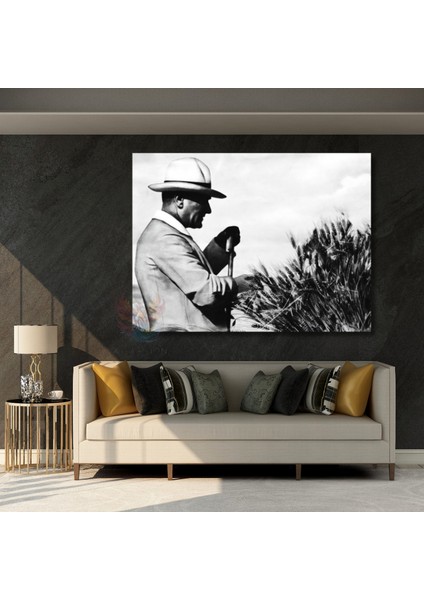 Atatürk Kanvas Tablo Atatürk Tarlada Görseli Duvar Tablosu Yatay Tablo Ev Ofis Dekoru modelleri