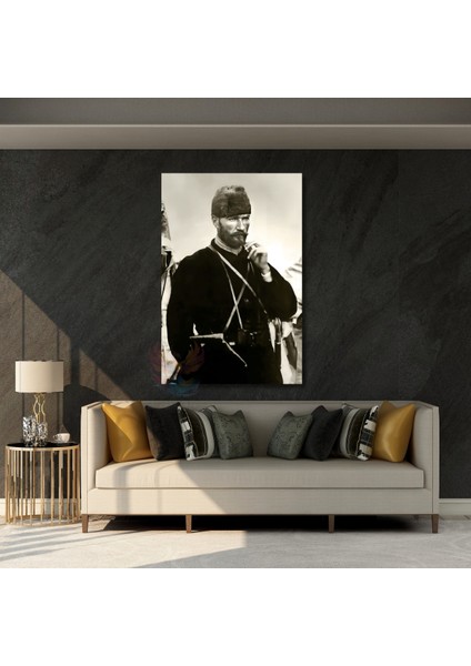 Genç Atatürk Siyah Beyaz Kanvas Tablo Dikey Duvar Dekoru Ev Ofis Tablo Modeli modelleri