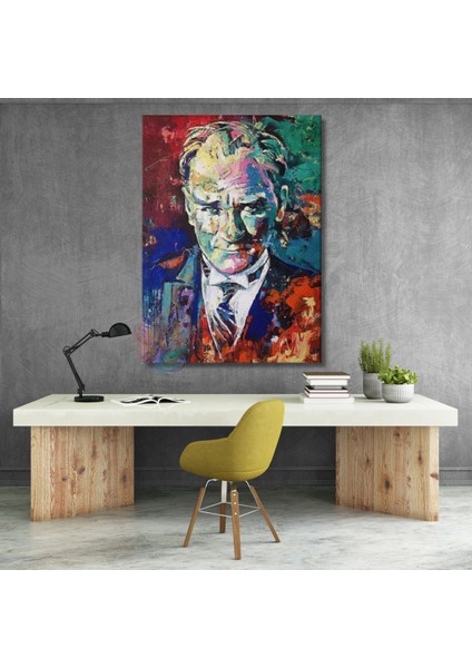 Çok Renkli Atatürk Tablosu Kanvas Duvar Dekoru Ev Ofis Tablo Modeli