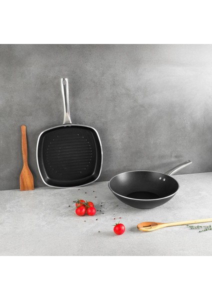 Atlanta 2 Parça Wok + Grill Tava Seti Black