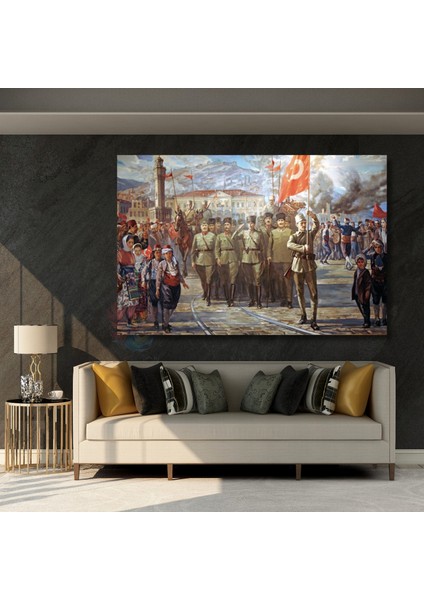 Halk ve Atatürk Kanvas Tablo Yatay Duvar Tablosu Zafer Temalı Tablo Ev Okul Ofis Tablosu