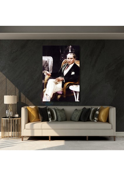 Kahve Içen Atatürk Görseli Renkli Atatürk Tablosu Dikey Kanvas Ev Ofis Tablosu modelleri