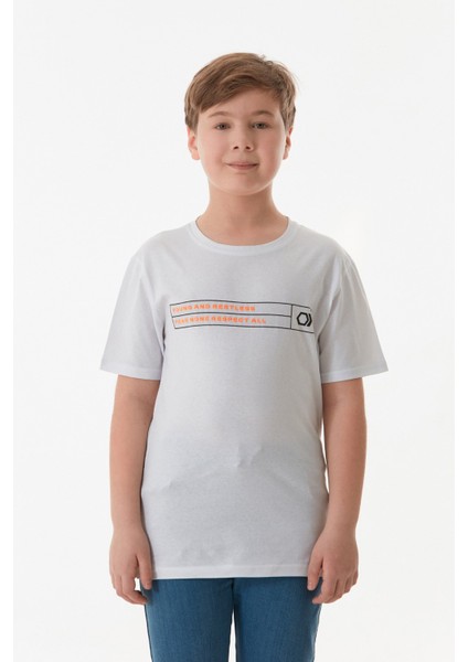 %100 Pamuk Önü ve Arkası Yazı Baskılı Erkek Çocuk Tişört