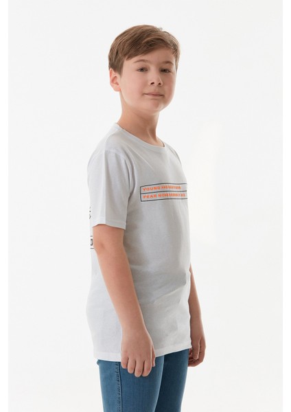 %100 Pamuk Önü ve Arkası Yazı Baskılı Erkek Çocuk Tişört indirimleri