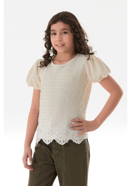 Beli Güpürlü Balon Kol Kız Çocuk Bluz