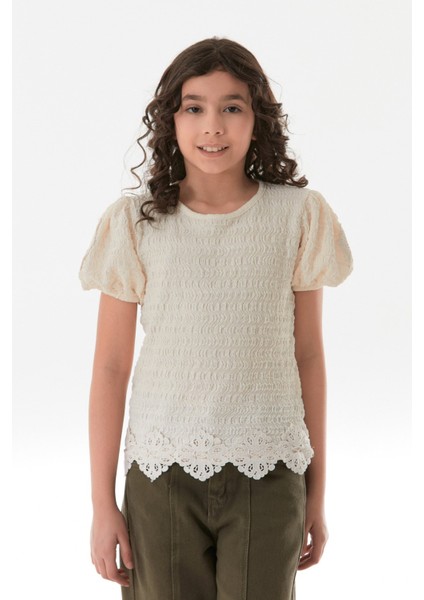 Beli Güpürlü Balon Kol Kız Çocuk Bluz fırsatları