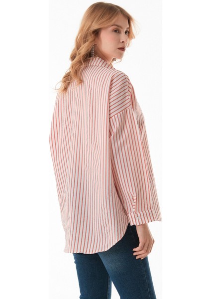 Çizgili Kurdele Baskılı Arkası Uzun Salaş Gömlek indirimleri