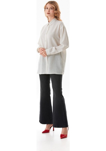 Kırçıllı Düğmeli Oversize Gömlek