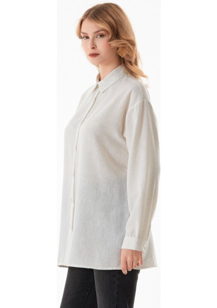 Kırçıllı Düğmeli Oversize Gömlek