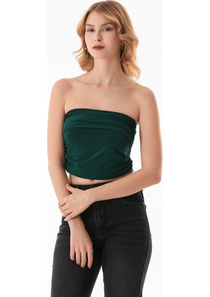 Basic Yanları Drapeli Straplez Büstiyer