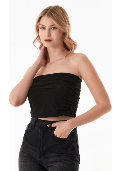 Basic Yanları Drapeli Straplez Büstiyer