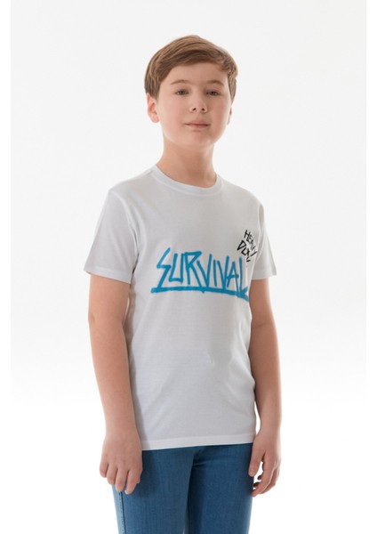 %100 Pamuk Survıval Yazı Baskılı Erkek Çocuk Tişört fiyatları
