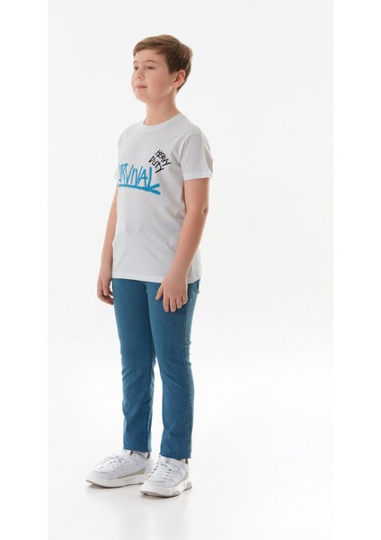 %100 Pamuk Survıval Yazı Baskılı Erkek Çocuk Tişört modelleri