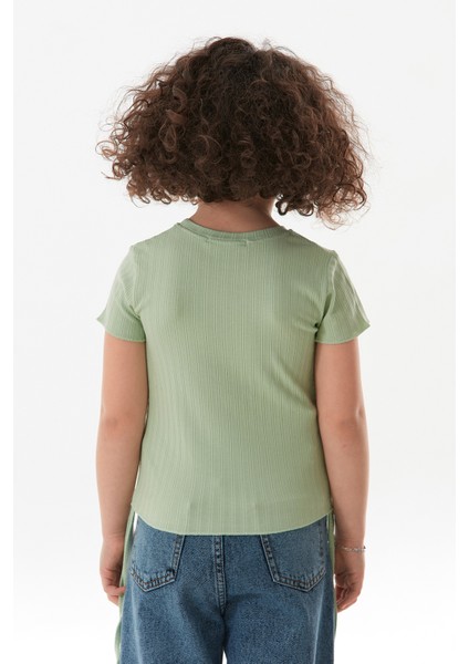 Yazı Baskılı Yanları Büzgülü Kız Çocuk Tişört modelleri