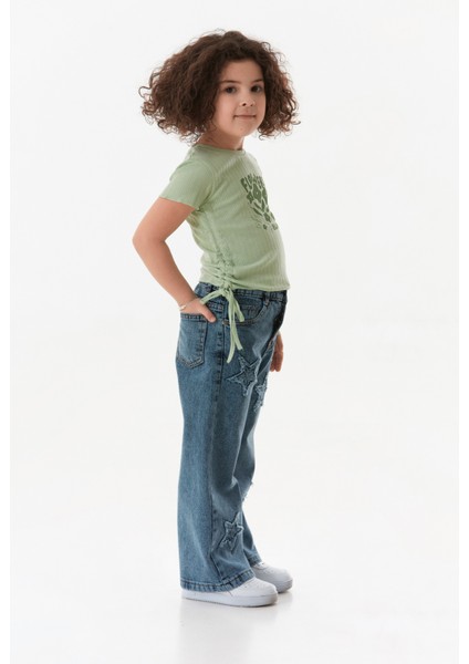 Yazı Baskılı Yanları Büzgülü Kız Çocuk Tişört fırsatları