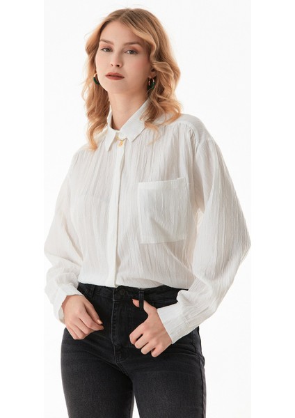 Basic Krep Kumaş Tek Cepli Oversize Gömlek