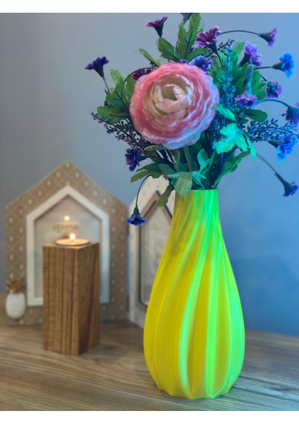 Sarı Dekoratif 3D Baskı Vazo - Modern & Şık Tasarım (20 cm , El Yapımı)