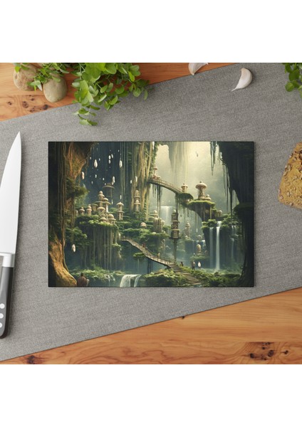 Peyzaj Camı Temperli Cam Kesme Tahtası - Şık Tasarım, Kaymaz Yüzey, Çizilmez