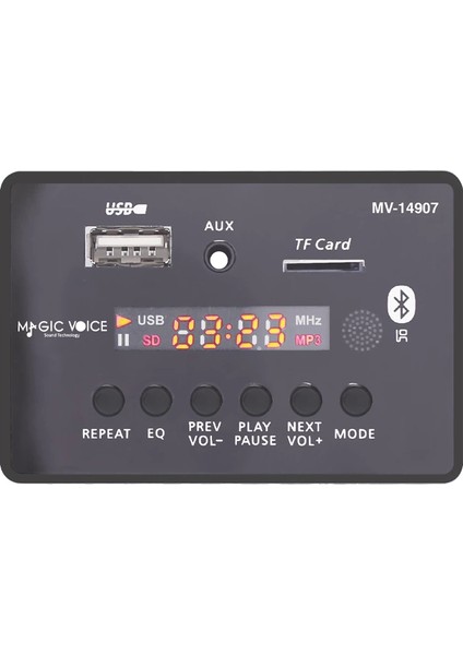 Magicvoice MV-14907 Usb/sd/mıc/aux/bluetooth Kumandalı Ekranlı Oto Teyp Çevirici Dijital Player Board (4767)