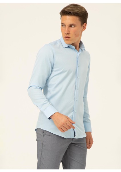 Slim Fit Klasik Yaka Armürlü Mavi - Buz Erkek Gömlek GM2024700409 fırsatları