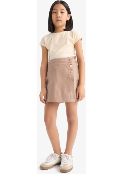 Kız Çocuk Slim Fit Dar Kesim Bisiklet Yaka Basic Düz Fitilli Kaşkorse Kısa Kollu Tişört B3053A825SM fiyatları