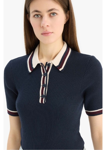 Regular Fit Düğmeli Polo Yaka Kısa Kollu Triko Kazak D4233AX25SP