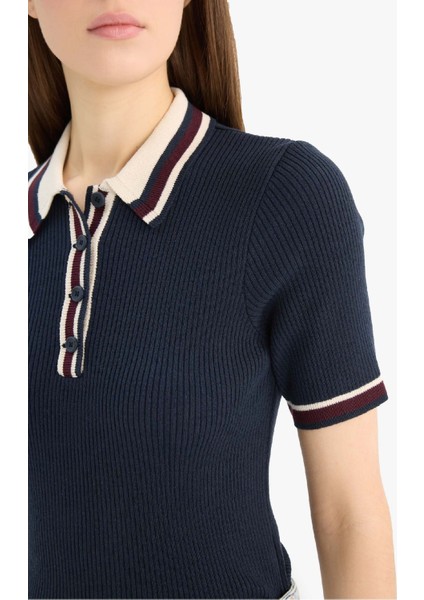 Regular Fit Düğmeli Polo Yaka Kısa Kollu Triko Kazak D4233AX25SP