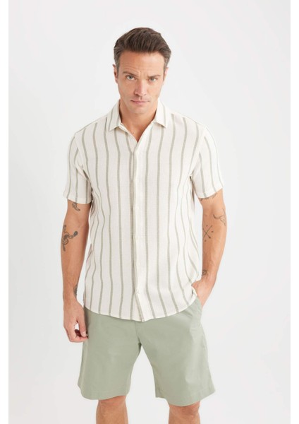 Regular Fit Polo Yaka Çizgili Yazlık Kısa Kollu Gömlek D7660AX25SP