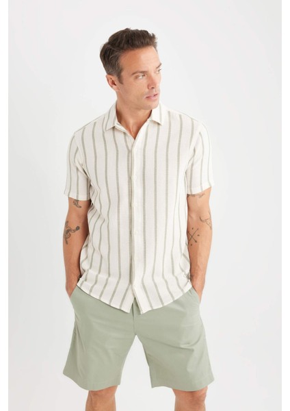 Regular Fit Polo Yaka Çizgili Yazlık Kısa Kollu Gömlek D7660AX25SP fırsatları