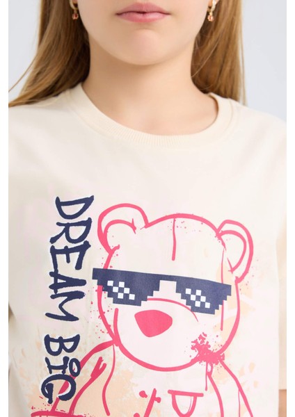 Kız Çocuk Relax Fit Baskılı Bisiklet Yaka Kısa Kollu Tişört E0389A825SM indirimleri