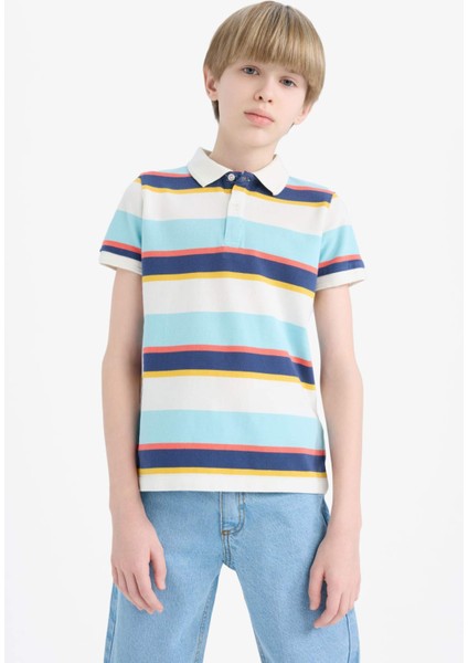 Erkek Çocuk Polo Yaka Çizgili Pike Kısa Kollu Tişört D7828A825SM