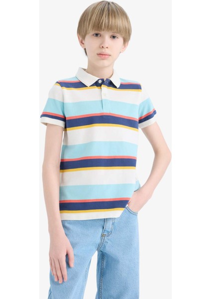 Erkek Çocuk Polo Yaka Çizgili Pike Kısa Kollu Tişört D7828A825SM modelleri