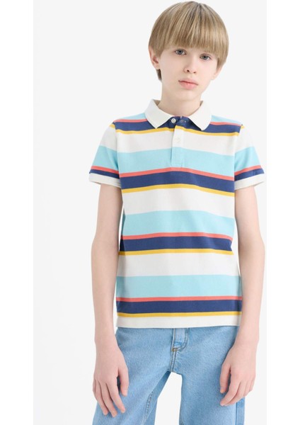 Erkek Çocuk Polo Yaka Çizgili Pike Kısa Kollu Tişört D7828A825SM fırsatları
