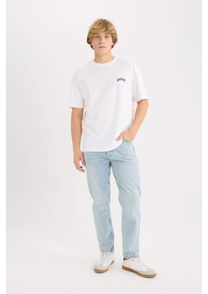 %100 Pamuk Boxy Fit Bisiklet Yaka Baskılı Kısa Kollu Tişört D5568AX25SP fiyatları