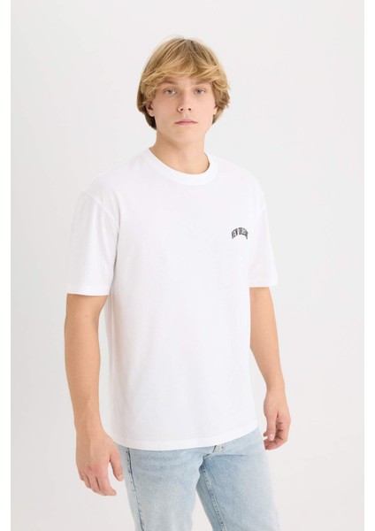 %100 Pamuk Boxy Fit Bisiklet Yaka Baskılı Kısa Kollu Tişört D5568AX25SP modelleri