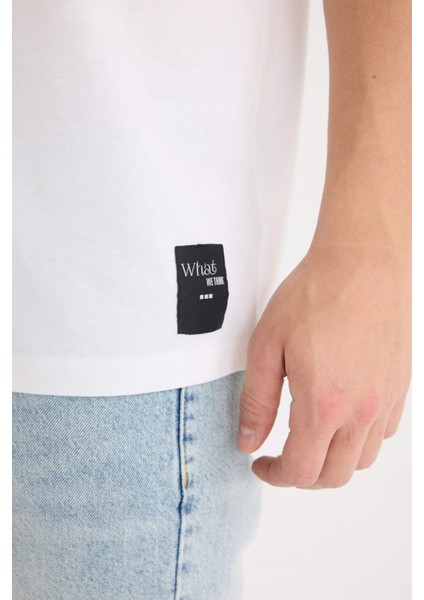 %100 Pamuk Boxy Fit Bisiklet Yaka Baskılı Kısa Kollu Tişört D5568AX25SP indirimleri