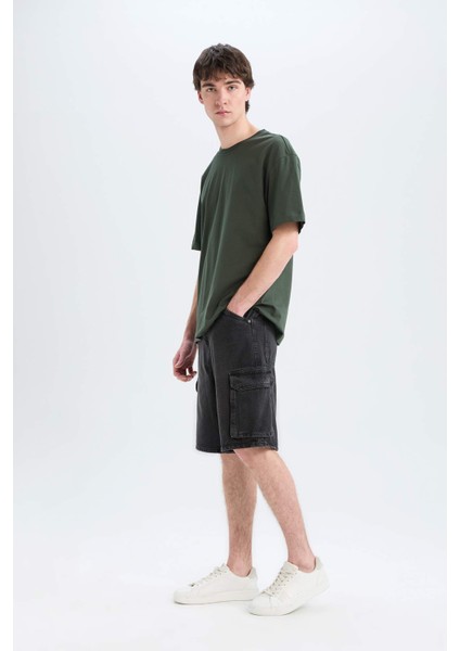 Oversize Geniş Kalıp Bisiklet Yaka Basic Düz Kısa Kollu Tişört E6885AXNS
