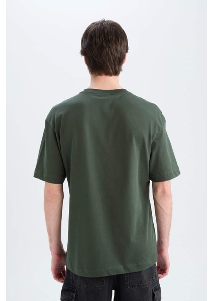 Oversize Geniş Kalıp Bisiklet Yaka Basic Düz Kısa Kollu Tişört E6885AXNS