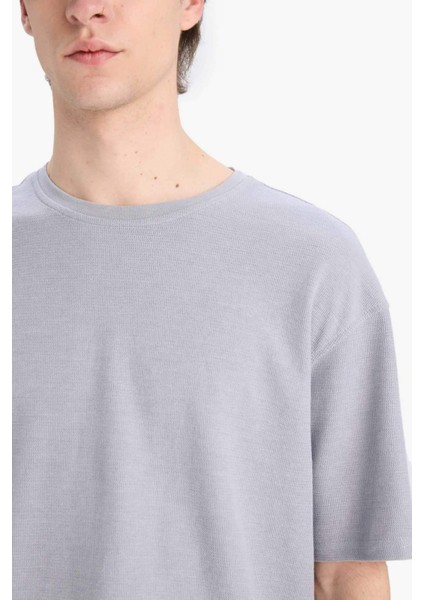 Boxy Fit Bisiklet Yaka Kısa Kollu Tişört D5482AX25SP indirimleri