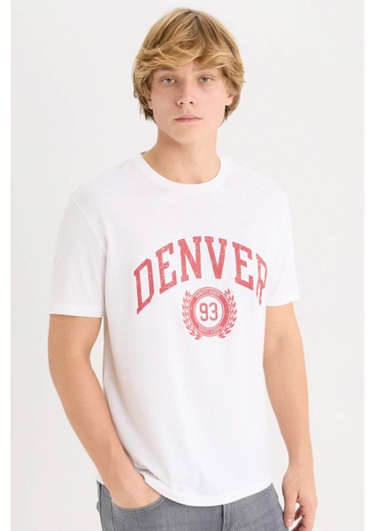 %100 Pamuk Regular Fit Bisiklet Yaka Baskılı Kısa Kollu Tişört D5576AX25SP