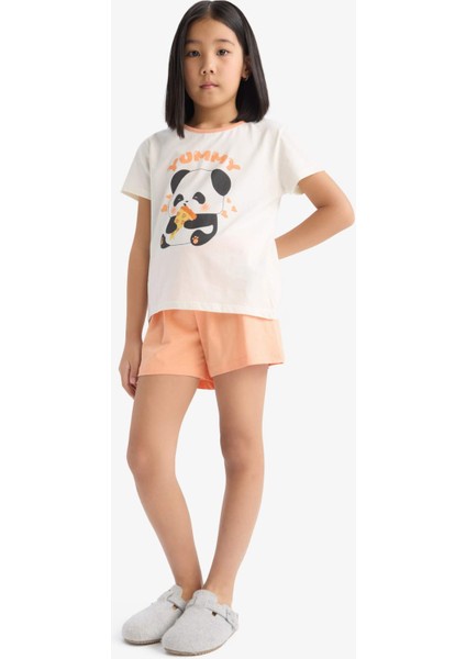 Kız Çocuk Pijama Takımı Kısa Kollu Pijama Üstü Esnek Belli Şort Pijama Altı E6428A825HS