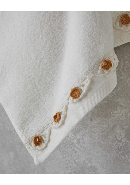 Daisy Lacely Pamuklu Kroşeli Yüz Havlusu 50X80 cm Ekru-Sarı fiyatları